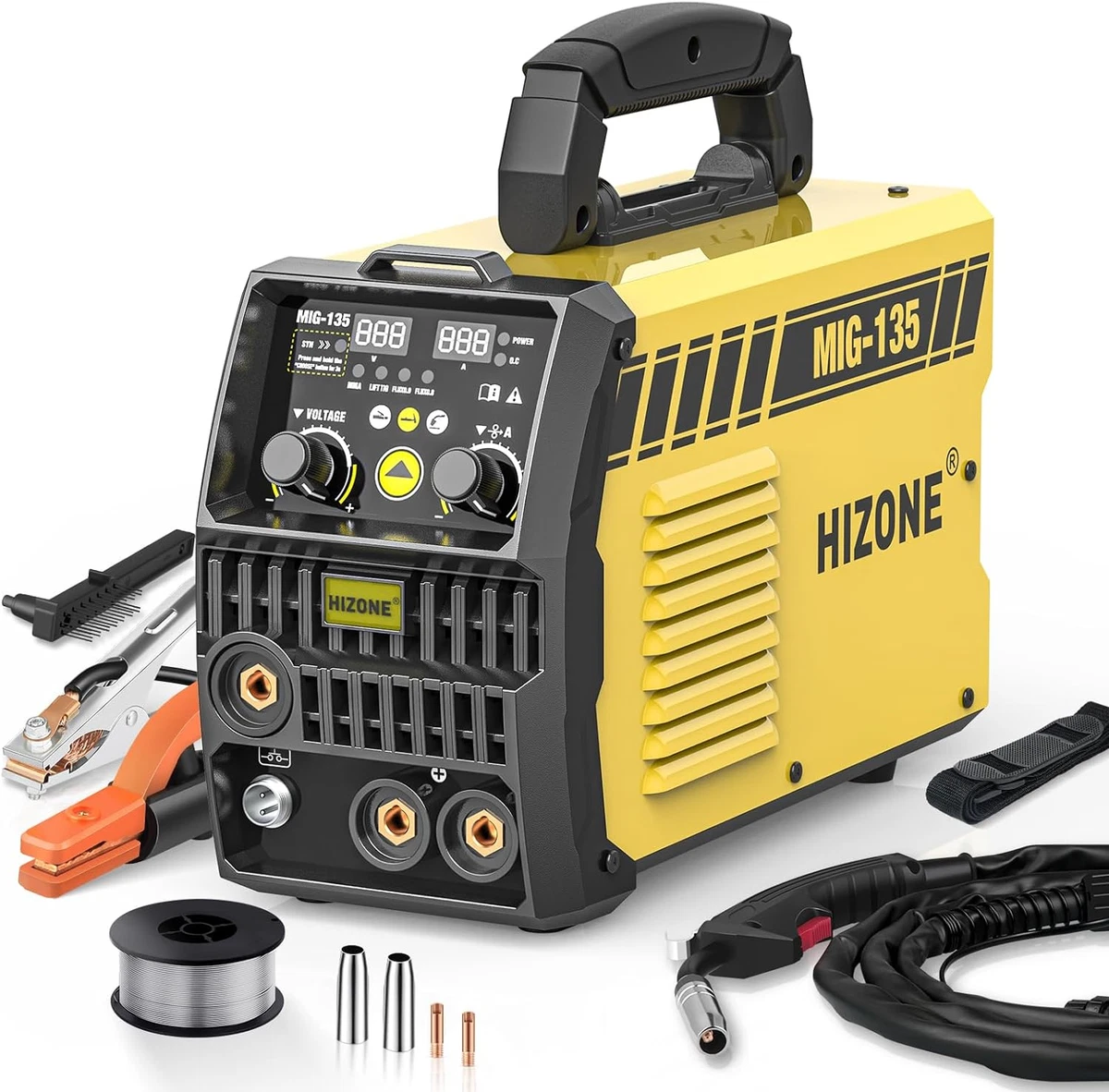 HIZONE 135A MIG Welder Machine 110V Flux Core Welder Lift Tig Stick Welding Mac