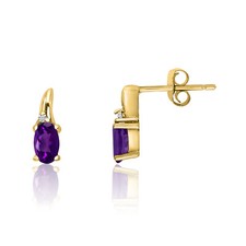 14k Yellow Gold Amethyst and Diamond Earrings