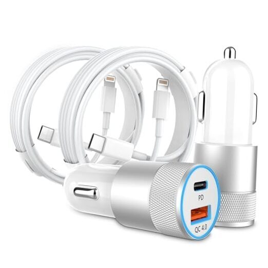 Car Charger [Apple MFi Certified], 2 Pack 48W Dual Port USB C Car Charger White