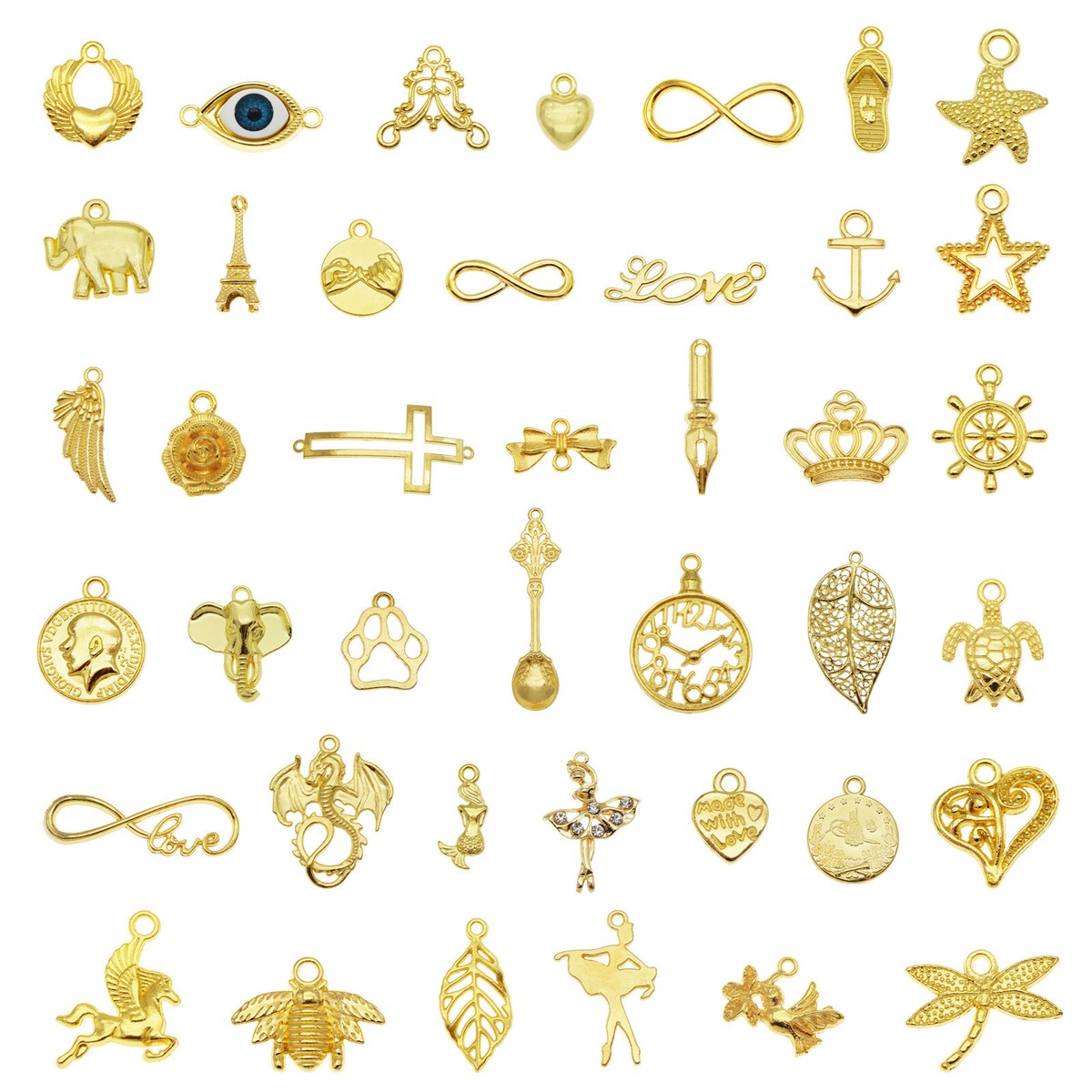 30PCS Gold Metal Alloy 1-6cm Mixed Lots Jewelry Making Charms