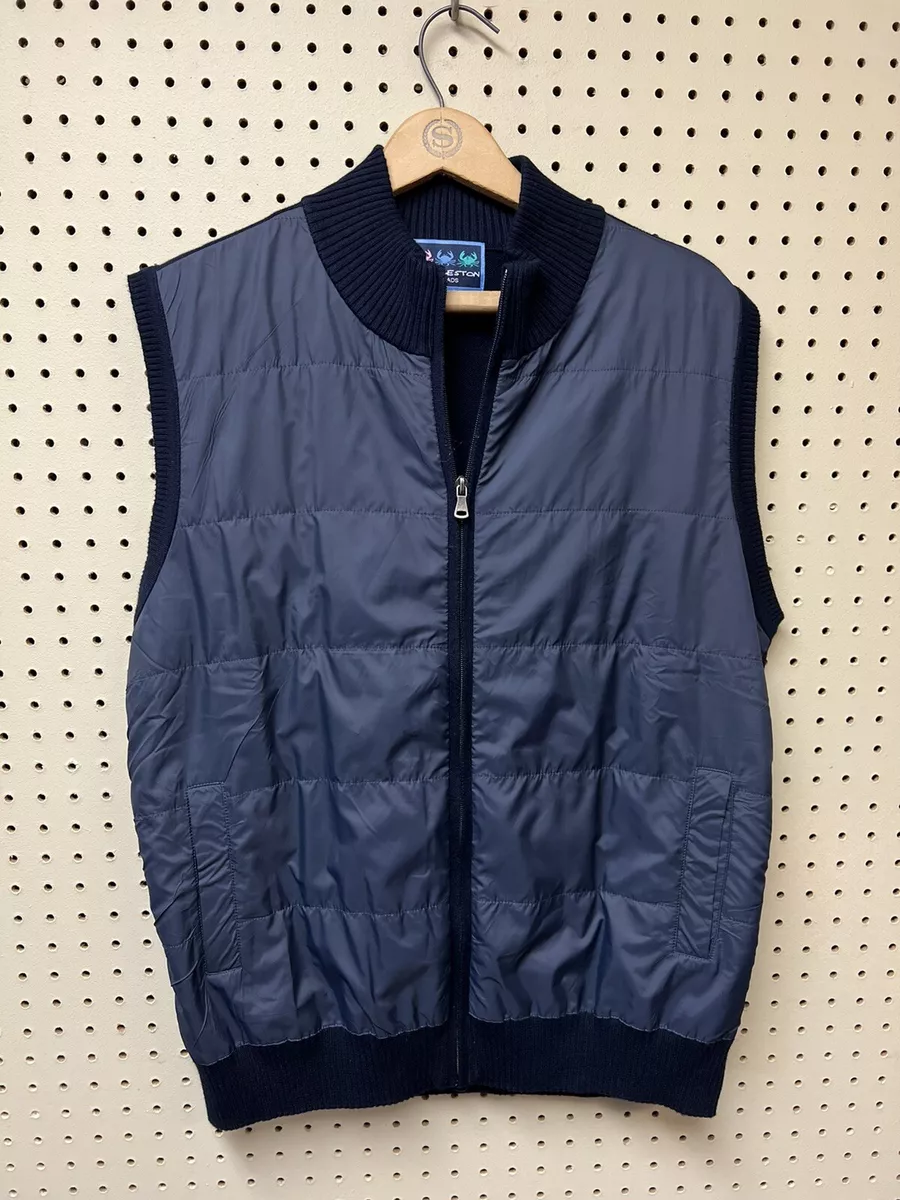 Mens Xl Charleston Threads navy Blue Sweater Vest Sleeveless Full Zip