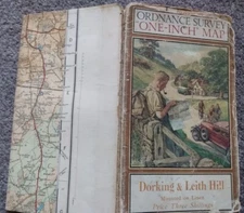 Ordnance Survey 1929 DORKING & LEITH HILL Vintage Cloth Map