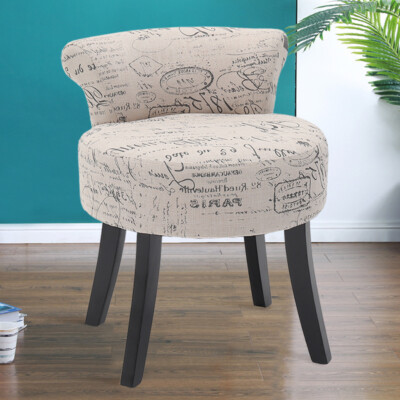 Fabric Upholstered Dressing Table Stool Low Scrolled Back Make Up Vanity  Chair UK