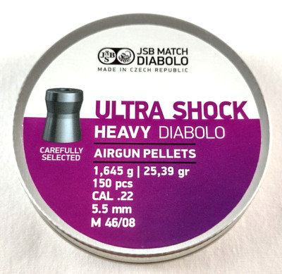 JSB ULTRA SHOCK HEAVY .22 Hollowpoint 25.39 Fast Shipping AIR GUN PELLETS (150)