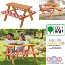 Kinder Sitzgarnitur Gartenmöbel Holz Kindertisch Bank Echtholz inkl. Polster