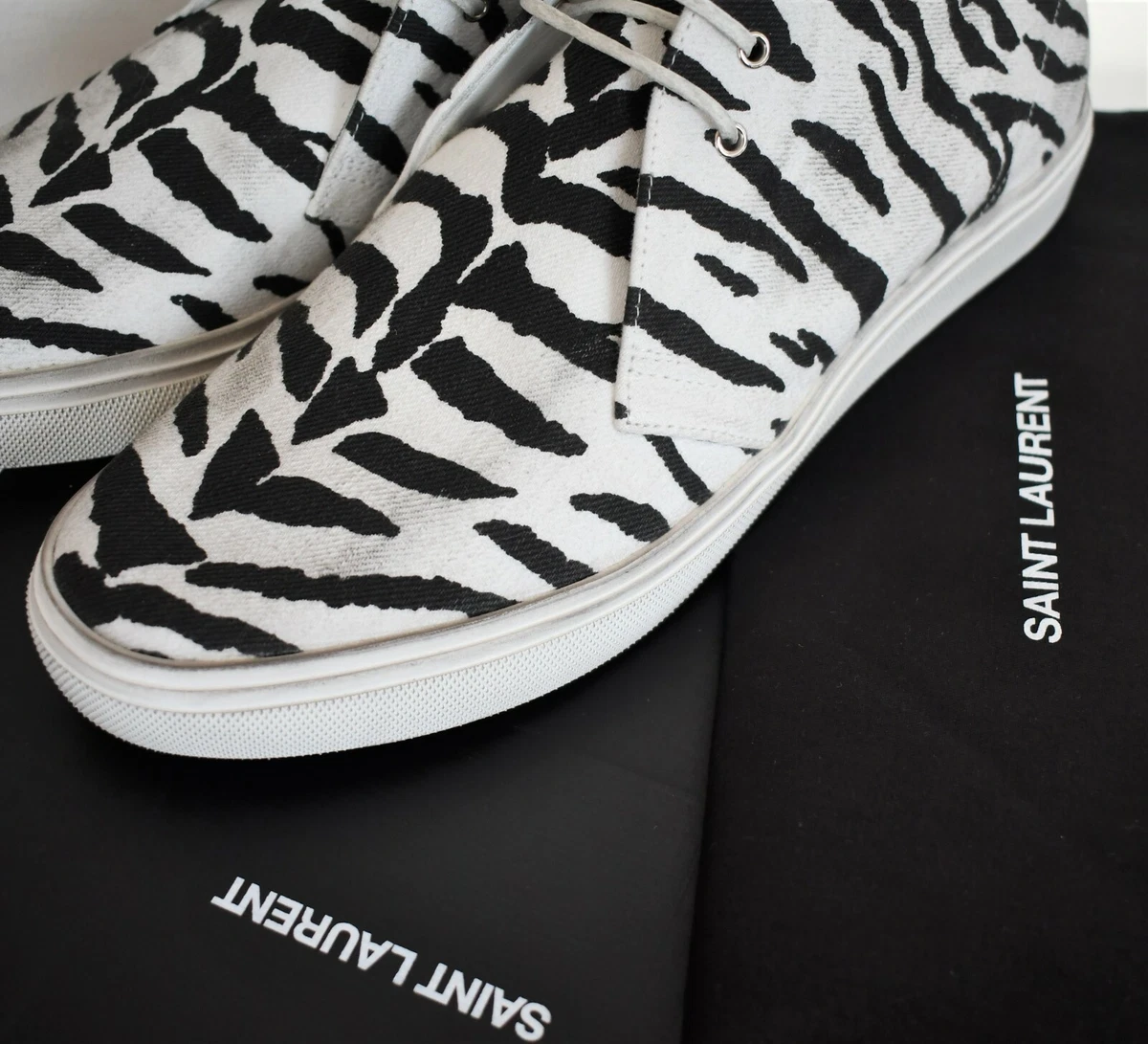 SAINT LAURENT ACE ZEBRA ANIMAL Printed CANVAS MID TOP Sneakers EUR 43 US 10