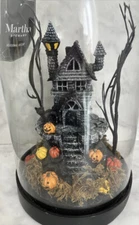 MARTHA STEWART Halloween Haunted House Raven Glass Cloche LED Light up New