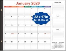Large Desk Calendar 2026-22" x 17" Desk Calendar from January 2026 - December...