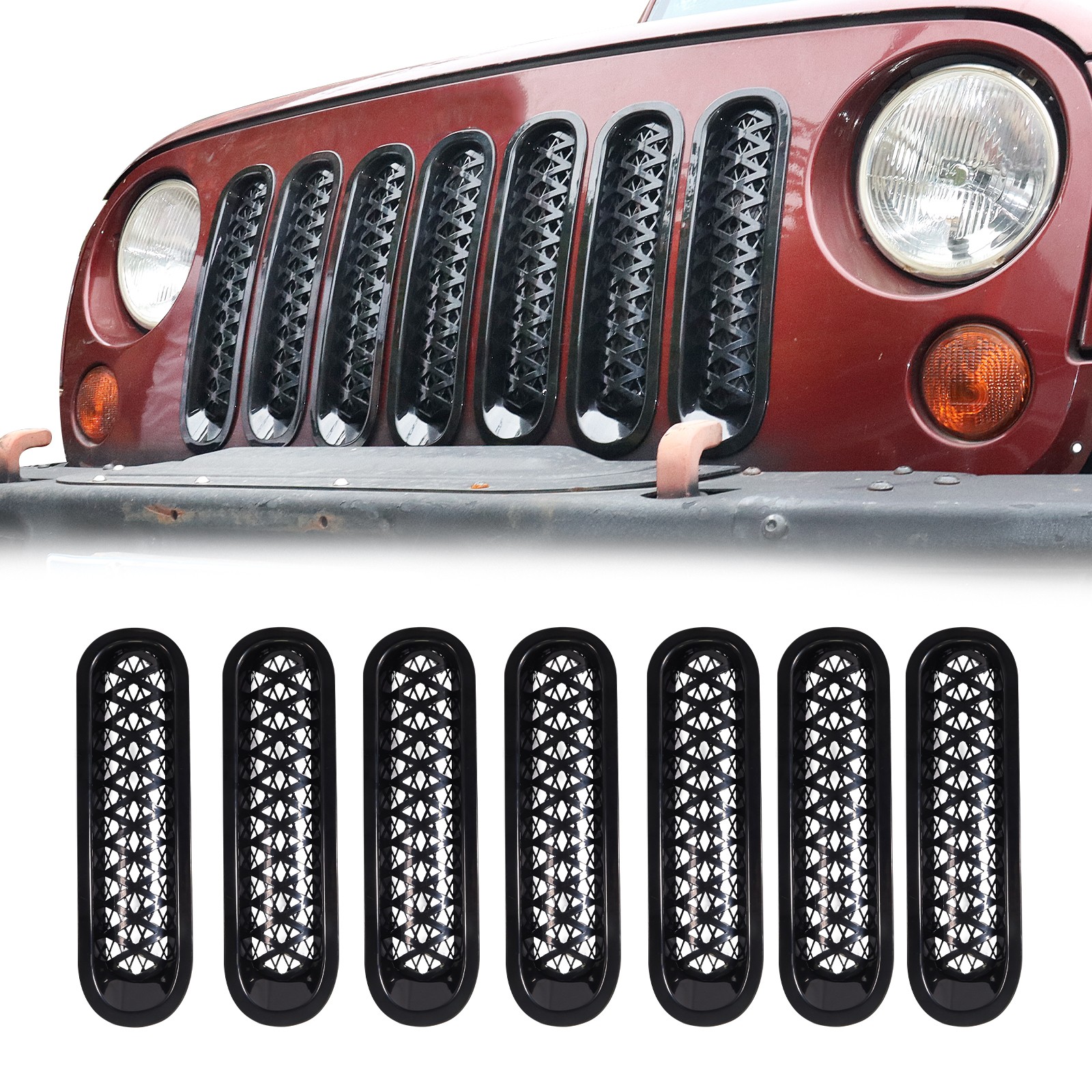 Black Clip-in Front Grill Mesh Grille Insert Kit for Jeep Wrangler JK Unlimited