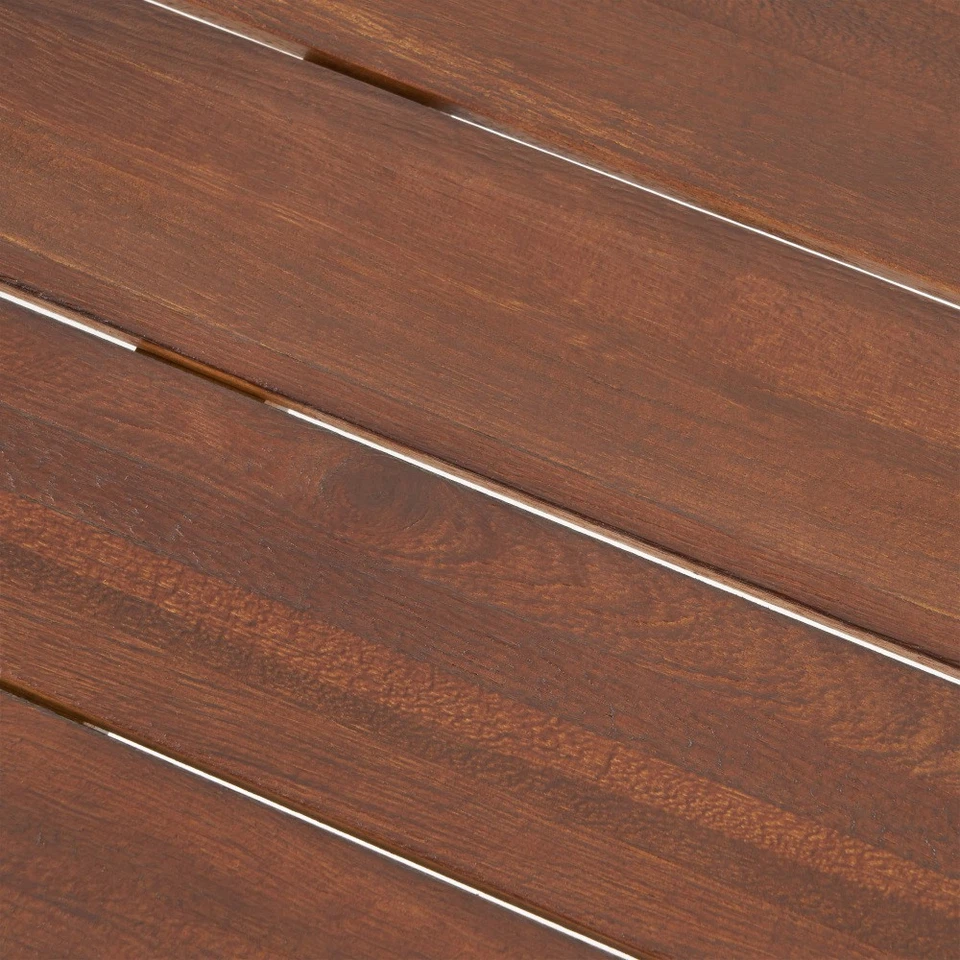 Mesa de comedor de madera mesa de exterior muebles de granja con marco de metal Foto 3 de 4