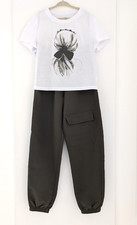 Shein 2 Pcs Set Girl Outfit 10-11 Y White Green Casual T shirt and Cargo Pants