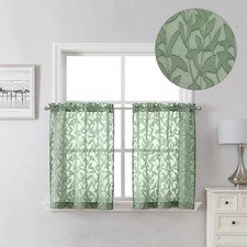 Lecloud Leia Sage Green Valance Sheer 38"W x 24"L Pack of 2 ,