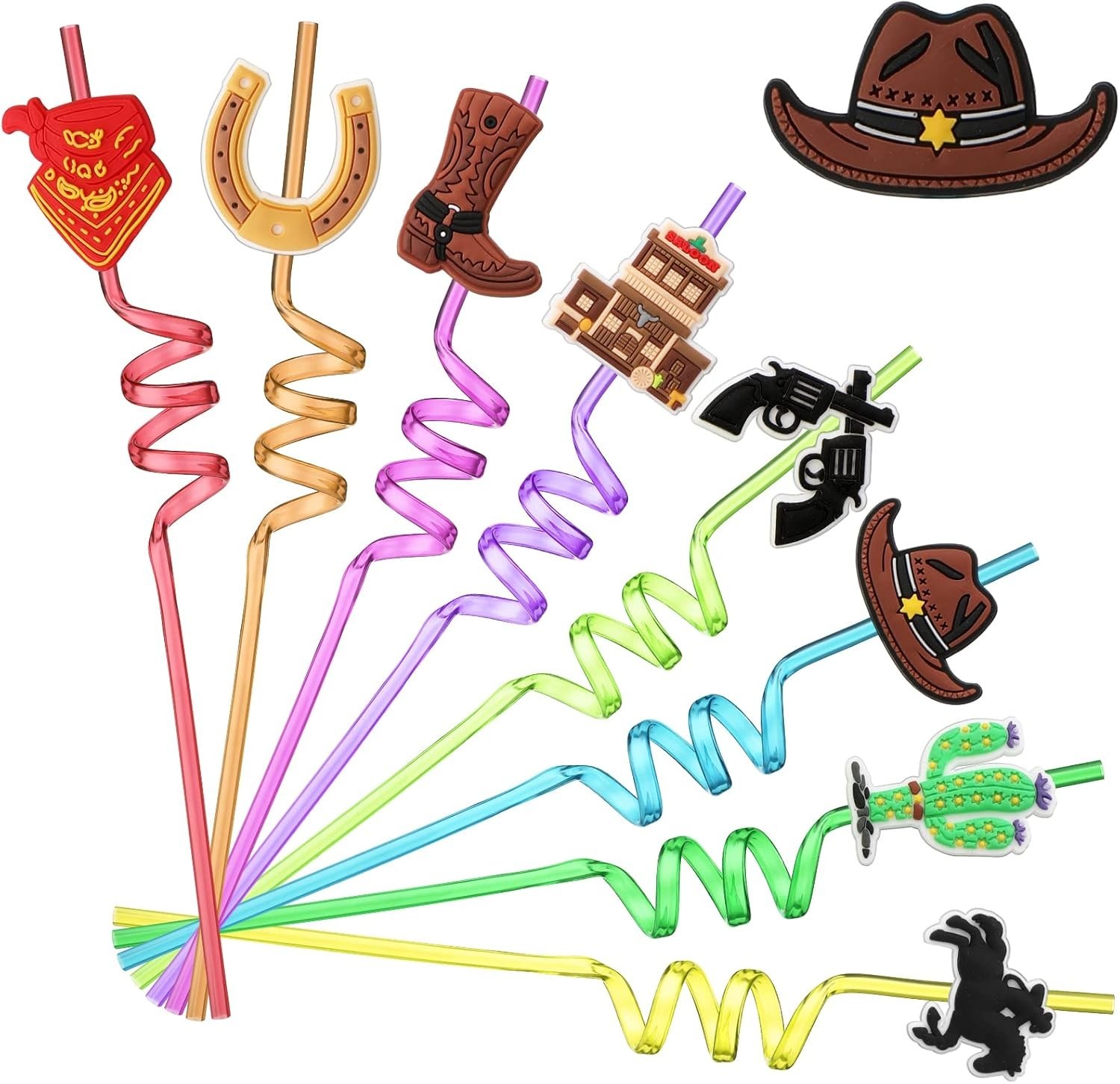 24 Pcs Western Cowboy Party Favors Cowgirl Straws Cowboy Party Decorations Reuse