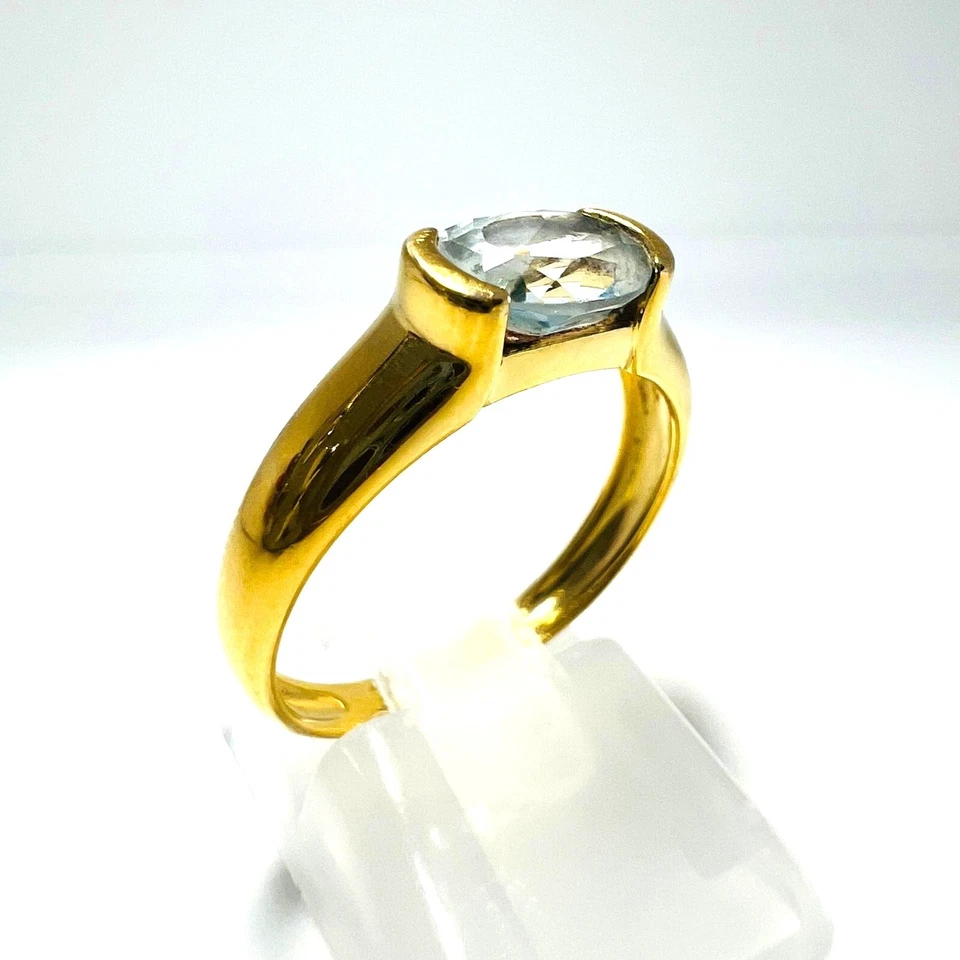 333 Gold Ring Aquamarin Oval Edelstein Damen Schmuck Gelbgold 8K Gr. 19 mm - Bild 2 von 4