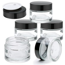 2 oz Glass Jars With Lids 5 Pack, Clear Small Jar With Black Lids