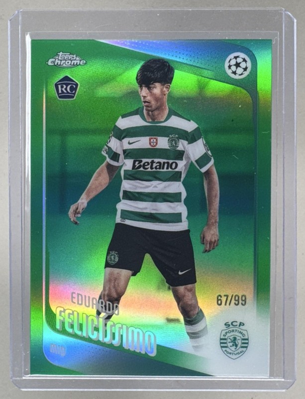 Eduardo Felicissimo 2025 Topps Chrome UEFA Sapphire #60 Green Refractor RC /99