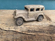 Vintage Cast Iron 2 Piece Sedan Car 4" Long Tan with Black Tires