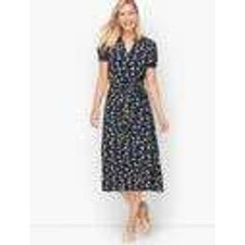 Talbots Plus Shirt Dress Women 18W Navy Lemon Polka Dot Puff Sleeve