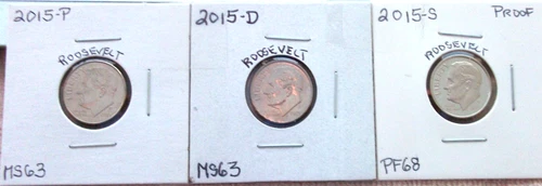 2015 P MINT STATE / 2015 D MINT STATE / 2015 S HIGH END PROOF ROOSEVELT DIMES