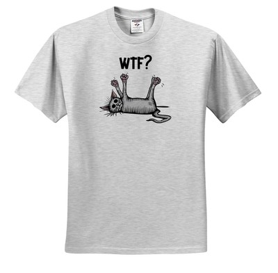 3dRose, Funny Cute Dead Cat Says What the Heck WTF Satire, T-Shirt