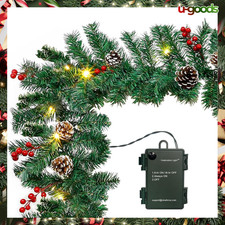 10FT Christmas Garland with 50 LED Lights Pre-Lit Battery Powered Pine Decor