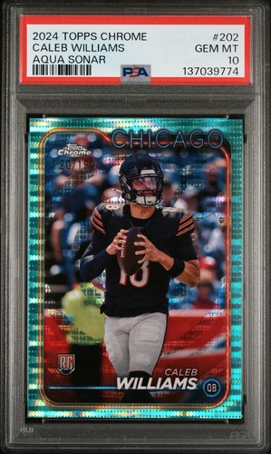2024 TOPPS CHROME AQUA SONAR #202 CALEB WILLIAMS ROOKIE RC /199 PSA 10 LOW POP
