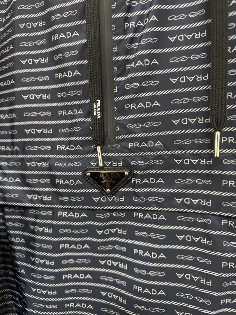 Prada Nylon Blouson Giacca Logo Cappuccio Zip Navy
