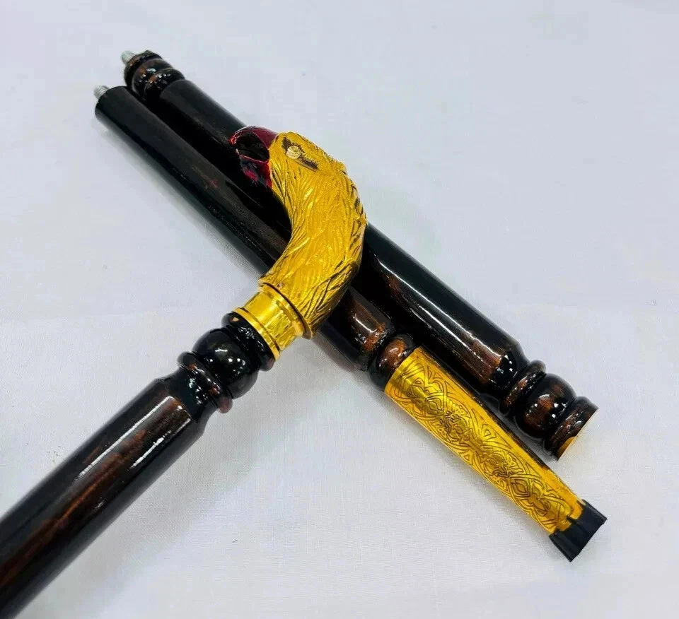 Bengala de madeira águia cabo e bastão esculpidos em madeira bengala esculpida à mão caminhadas - Imagem 2 de 4
