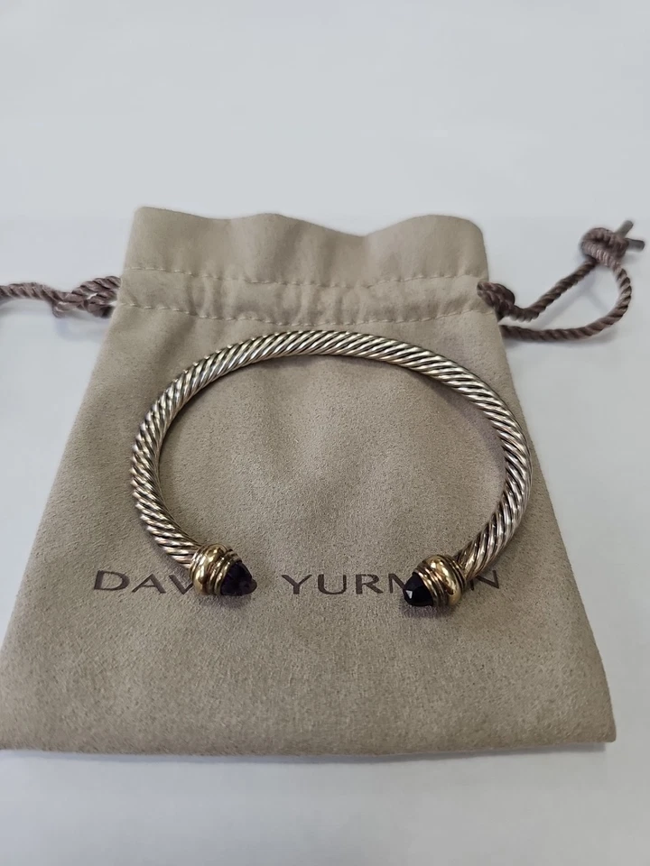 Pulseira David Yurman prata ouro 18k 4mm punho com ametista tamanho M 8" - Imagem 2 de 4