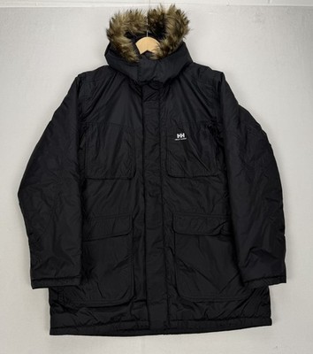 Helly Hansen Parka schwarz Kunstfellbesatz Kapuze isoliert gefütterte Jacke Mantel Large