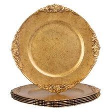 6 Pack 13" Antique Gold Charger Plates Round Plastic Plate Chargers for Dinner