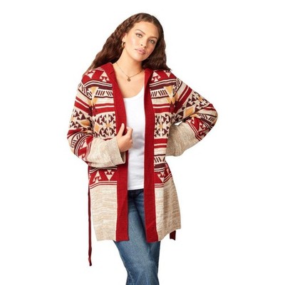Wrangler Retro Sz XL 16 18 Ladies Cardigan w/Hood Oatmeal Brick Carmel LS Aztec