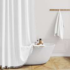 Extra Long Shower Curtain, 72X84 Inch Long Boho Tassel Linen Fabric Thick Shower