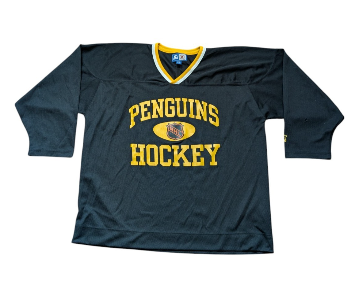 Vintage 90s Pittsburgh Penguins Starter Jersey Black Yellow Boxy