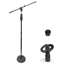 AxcessAbles One Hand Microphone Stand with Weighted Heavy Round Base and Quic...