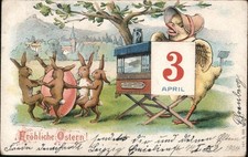 Easter E. Schmid Frohliche Ostern Bunnies Chick Calendar 1908 Leipzig Vintage