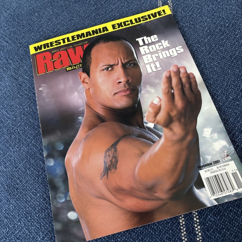 Wwf Raw Magazine November 2001 The Rock w Poster And Catalog WWE