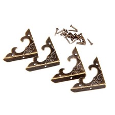 4Pcs Antique Brass Box Corner Protectors, Vintage Decorative Corner Brackets Gua