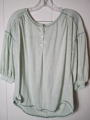 Glamour Farms Boutique Mint Green Bubble Henley Short Sleeve Thin Top Womens L