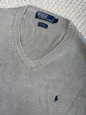 Polo Ralph Lauren Sweater Mens Large Linen Cotton Blend Gray Knit Pony