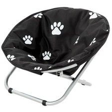 Comfortable Elevated Round Pet Bed with Paw Print Cushion - Black  White Small