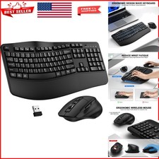 Ergonomic Wireless Keyboard Mouse Combo, 2.4G with Wrist Rest, Adjustable DPI