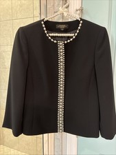 Tahari Arthur S. Levine Lux Size 10 Black Blazer with Pearl Details Lined