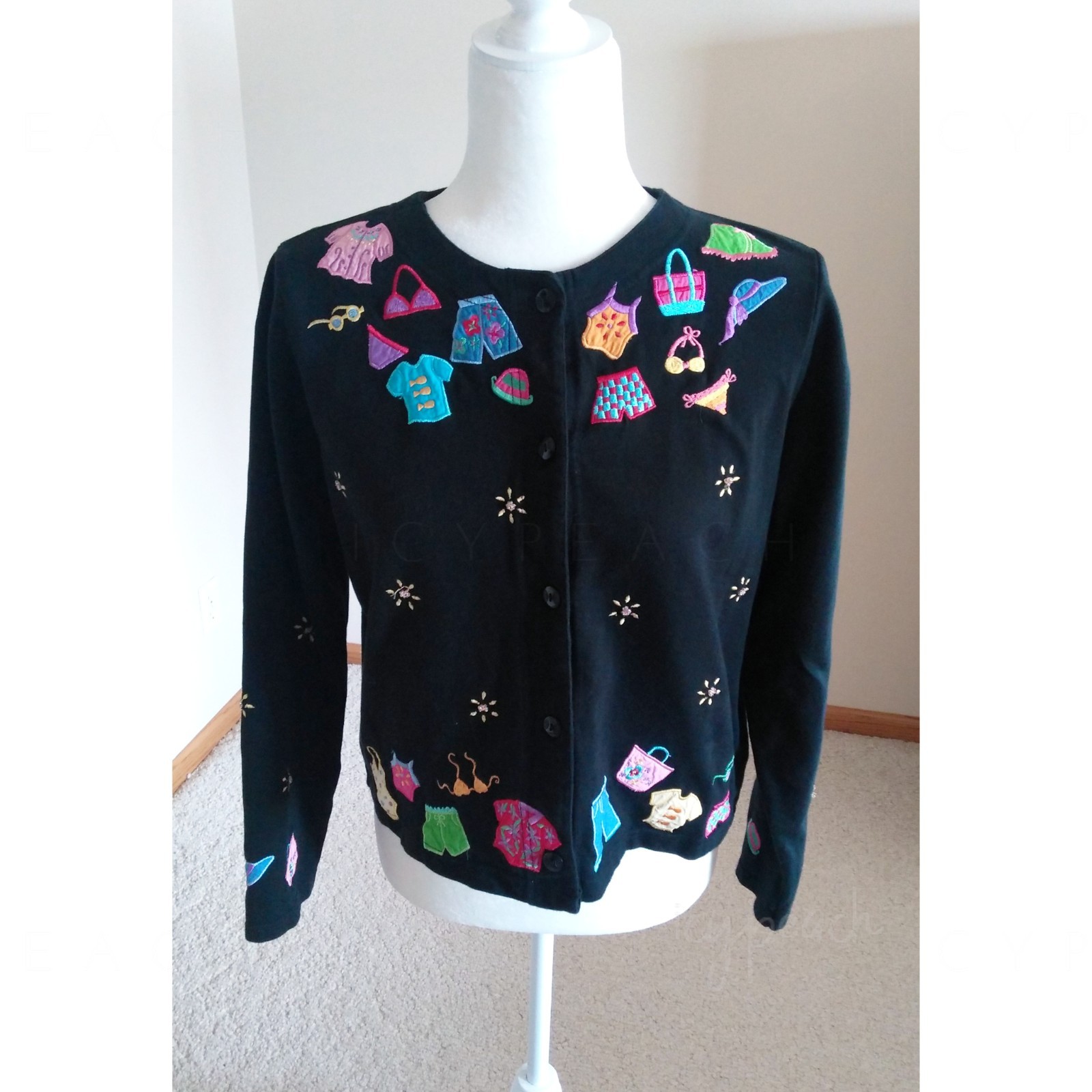 Michael Simon Lite Top Medium Black Vintage Mixed Media Coastal Grandma Beach