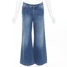 CHRISTIAN DIOR blue cotton darted pockets wide leg denim cropped jeans FR36 S