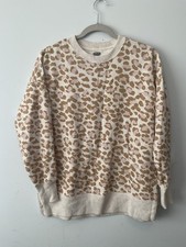 Aerie Women's Pullover Sweatshirt Sweater Oversized Beige Leopard Cheetah Print