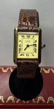 Vintage 1983 Cartier Tank Must De Argent Quartz Org. Leather Band Watch Card Box 23