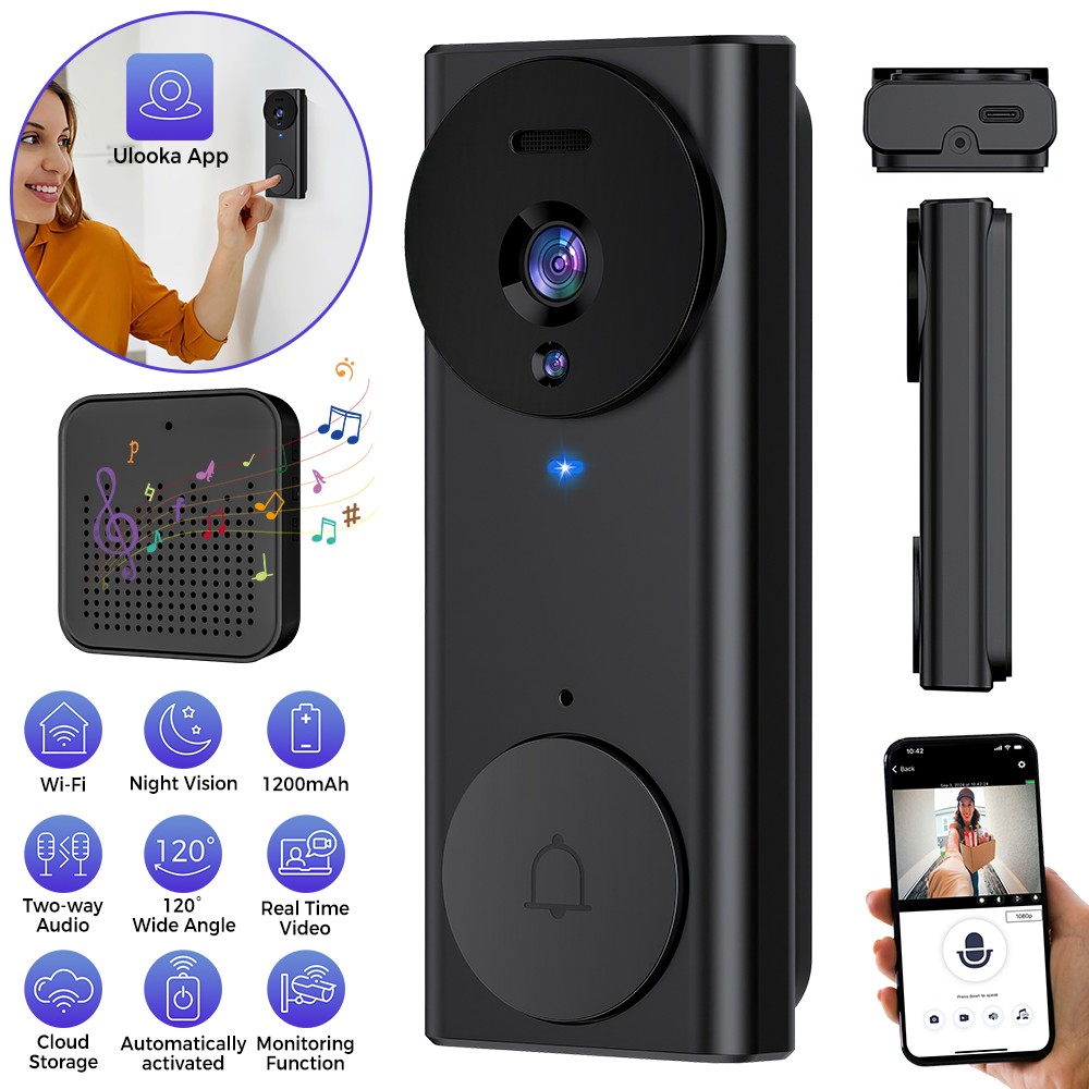 Smart WiFi Video Doorbell with Intercom and Phone Alerts-image