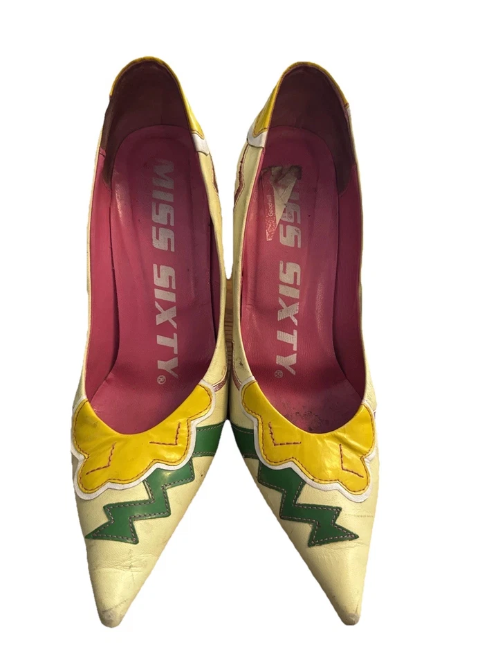 Tacones de aguja Miss Sixty Graphic Thunder verde pastel/amarillo/rosa talla 39 Foto 4 de 4