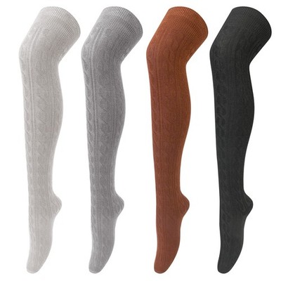 4 Pairs Thigh High Socks for Women Knit Long Over the Knee Socks Knee High So...